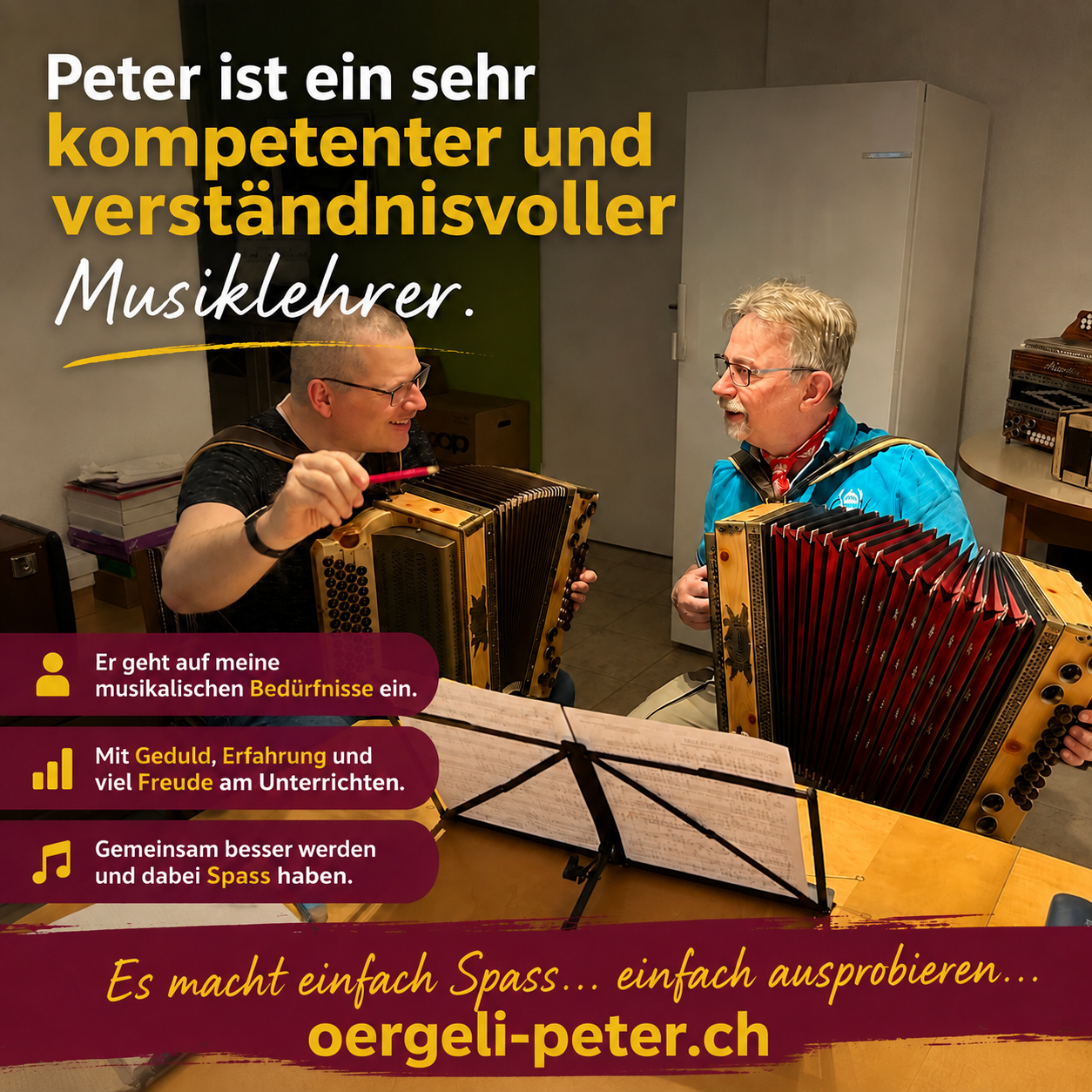 Steirische Harmonika. Unterricht bei Peter Bütikofer